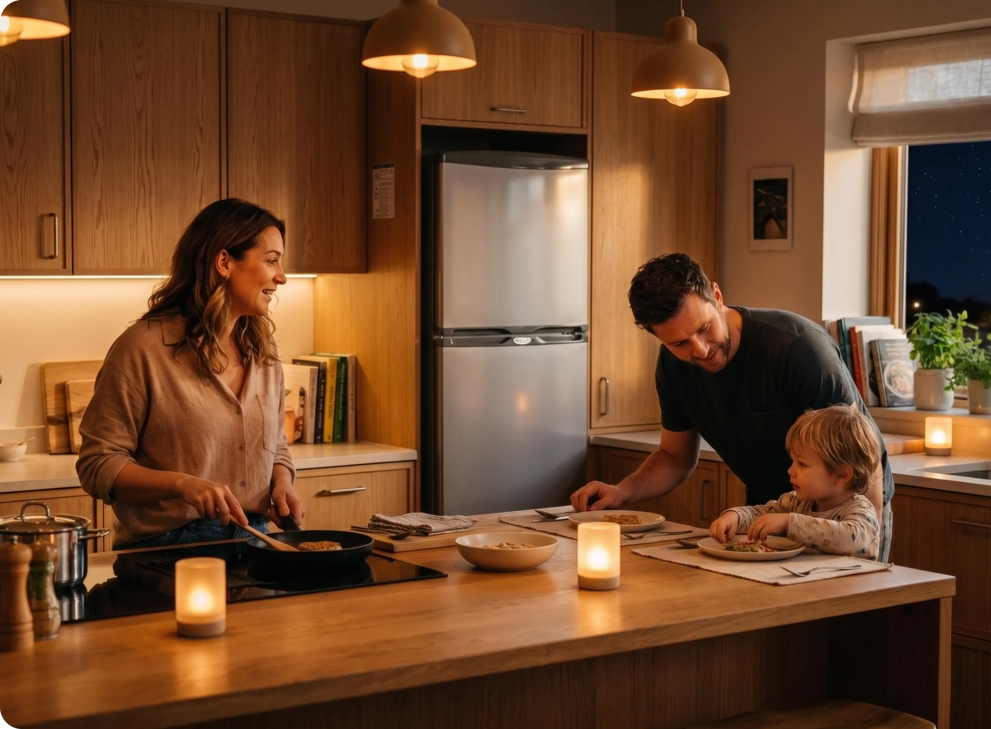 Familia en una cocina con productos Bambi